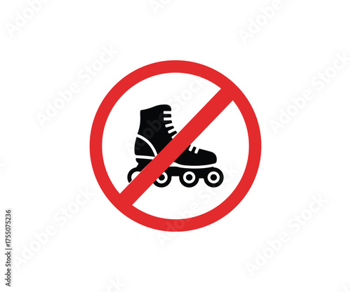 No roller skate sign isolated on white background, Vector prohibition of rollerblading