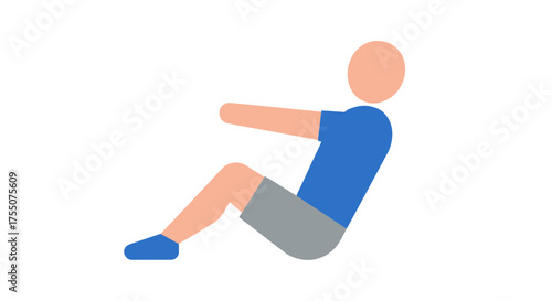 A simple flat icon of a person in sportswear performing an abdominal sit-up exercise.