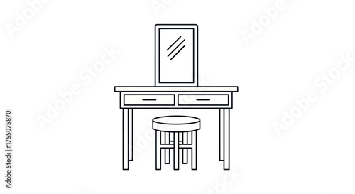 Elegant Dressing Table with Mirror and Stool Minimalist Line Art Design.