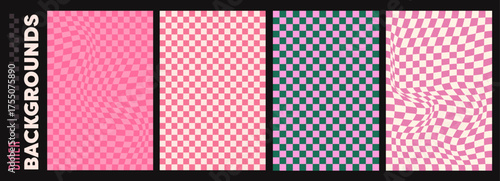 A set kit for a diner or japanese checkerboard with a white and pink background for a retro tile design..