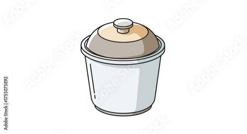 Simple cartoon illustration of a white ceramic pot with a brown lid and knob.