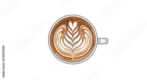 Latte Art Design in Coffee Cup Top View.