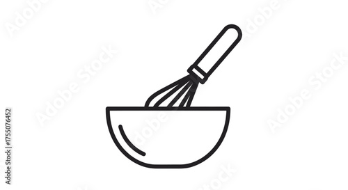 Simple Line Art Illustration of a Whisk in a Bowl.