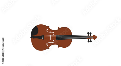 Brown Wooden Violin with F-Holes and Bow Ready to Play.