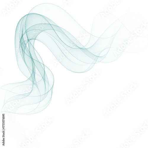 Abstract spiral wave of transparent turquoise smoke on white. Eps 10