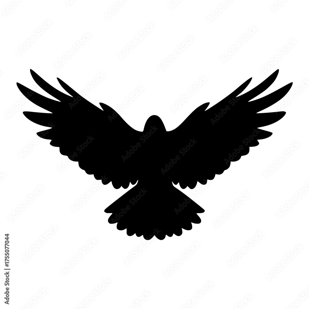 Obraz premium Solid black raven wing open silhouette vector.