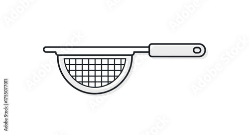 Simple Line Art Illustration of a Kitchen Strainer with Handle.