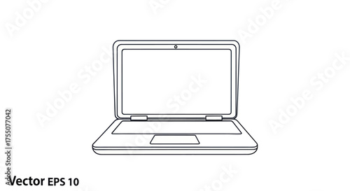 Simple Line Art Drawing of an Open Laptop Computer.