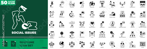 Social Issues Duotone Editable Icons set. Vector illustration in modern thin duotone style of social issues icons: global, issue, problem, etc