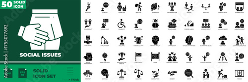 Social Issues Solid Editable Icons set. Vector illustration in modern thin solid style of social issues icons: global, issue, problem, etc