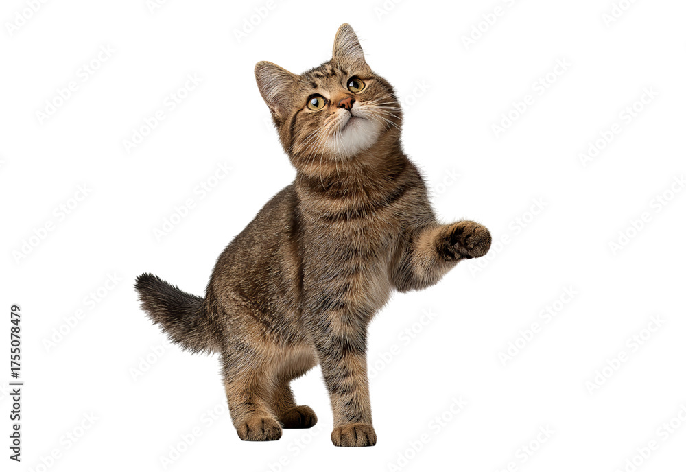 Fototapeta premium Tabby Cat Standing on Hind Legs isolated on a transparent background