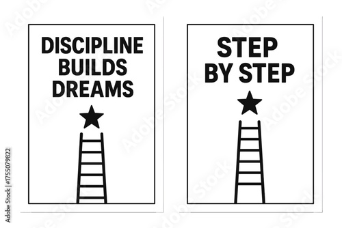 Inspirational Ladder Banners. Motivation. Two vertical A6 banners with safe margins, centered composition, no elements touching edges, flat vector design,