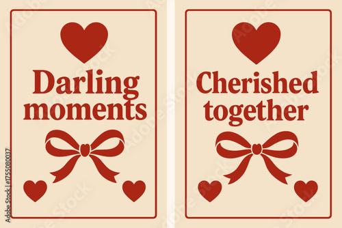 Darling Moments Banners. Darling moments. Two vertical A6 banners with safe margins, centered composition, no elements touching edges, retro, red and beige,