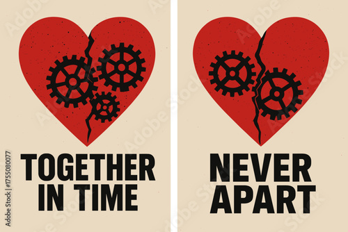 Brutalist Heart Banners. Eternal Love. Two vertical A6 banners with safe margins, centered composition, no elements touching edges, brutalist style, black and
