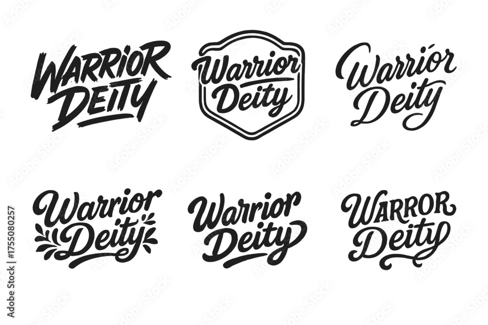 Fototapeta premium Warrior Deity Lettering. Warrior Deity. Set lettering. harmonious lettering variations of the same emblematic concept (Dynamic brushstroke graffiti lettering,