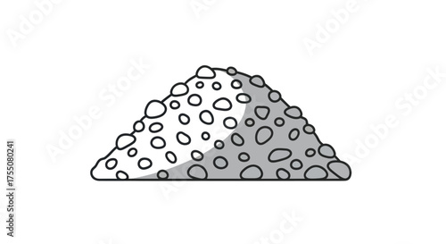 A simple black and white line art illustration of a pile of gravel pebbles or small stones with shading.
