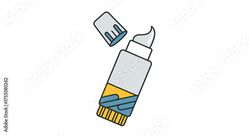 Cartoon Illustration of Open Tube Dispensing Cream.