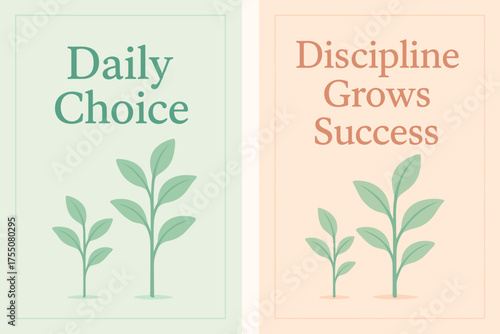 Growth and Success Banners. Growth. Two vertical A6 banners with safe margins, centered composition, no elements touching edges, pastel style, mint and peach,