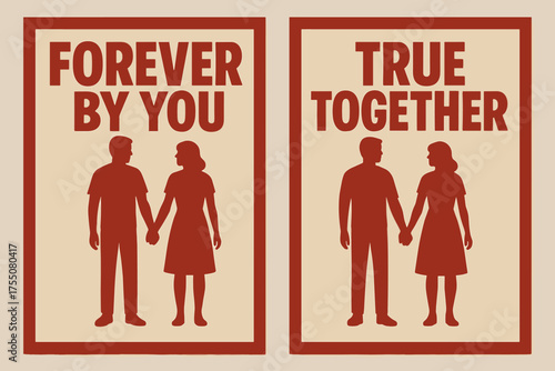 Eternal Unity Banners. Relationship. Two vertical A6 banners with safe margins, centered composition, no elements touching edges, bold style, red and beige,