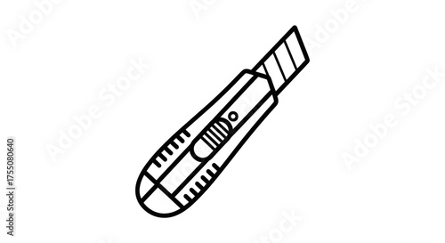 Utility Knife Outline: Retractable Blade Cutter Tool Illustration.