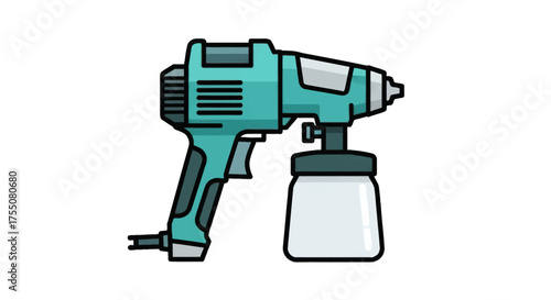 Electric Paint Spray Gun Illustration with Teal and Gray Colors.