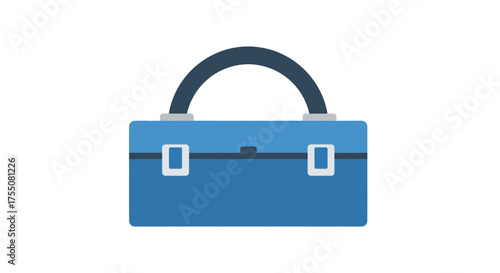 Blue Toolbox with Black Handle and Silver Clasps.