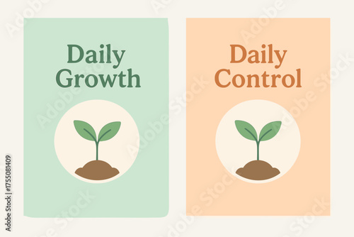 Growth and Control. Growth. Two vertical A6 banners with safe margins, centered composition, no elements touching edges, pastel style, mint and