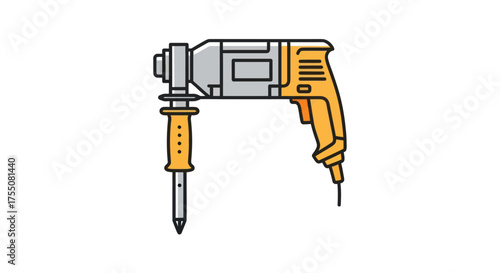 Yellow and Gray Electric Hammer Drill Tool Illustration.