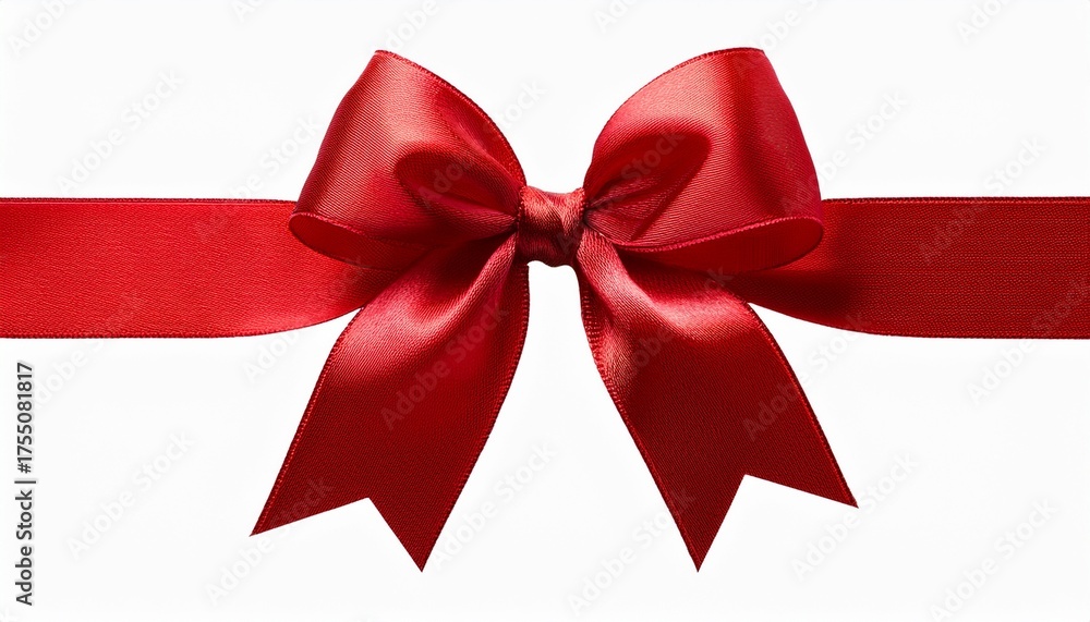 Fototapeta premium Red Ribbon Bow Floating Isolated On Transparent Background Cutout