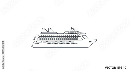 Detailed Outline Illustration of a Passenger Cruise Ship.