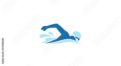 Stylized Blue Swimmer Icon with Water Splash for Aquatic Sports.
