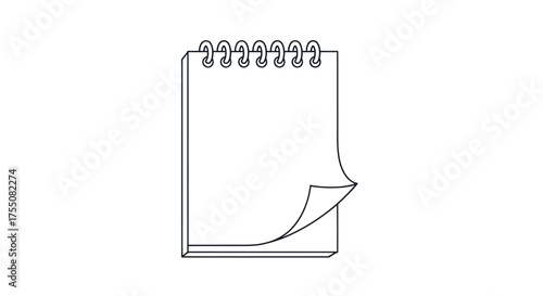 Blank Notepad with Spiral Binding and Curled Page Corner.