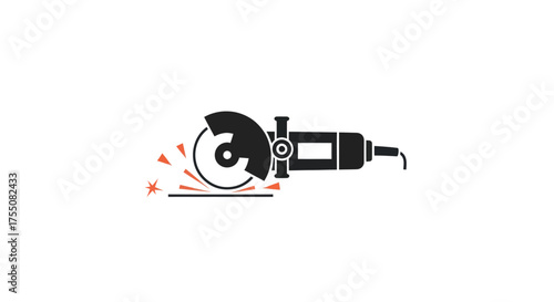 Black Silhouette of an Angle Grinder Cutting Metal with Sparks.