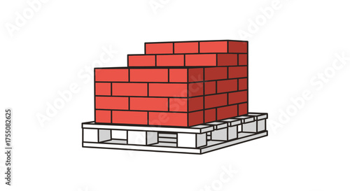Stacked Red Bricks on a Wooden Pallet.
