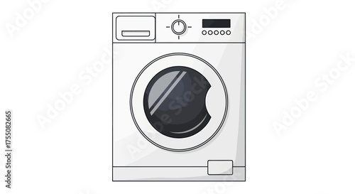 Modern White Front-Loading Washing Machine Household Appliance.
