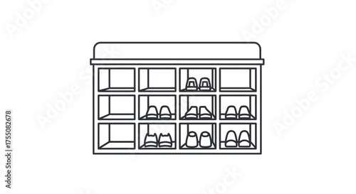 Shoe Rack Outline with Shoes Inside Minimalist Design.