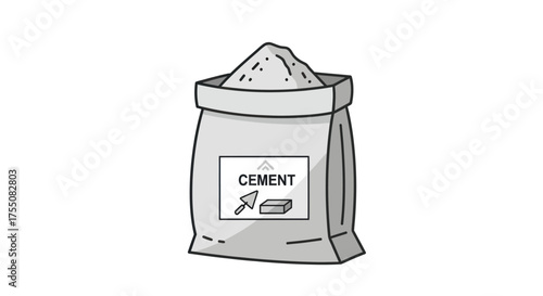 Illustrated Bag of Cement with Label and Contents.