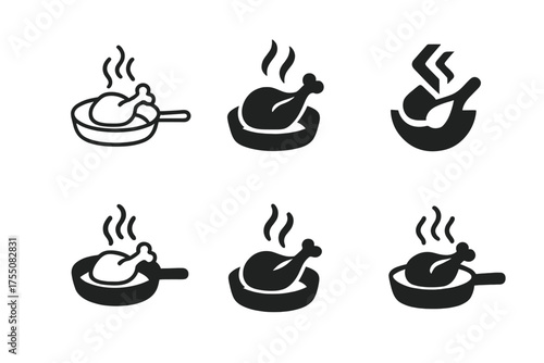 Pan-Fried Chicken Logos. Pan-Fried Chicken. Set Logo of Pan-Fried Chicken: sizzling chicken in a pan. harmonious logo variations of the same emblematic