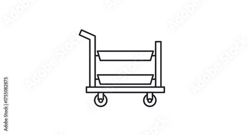 Outline of a Two-Tiered Service Cart with Wheels and Handle.
