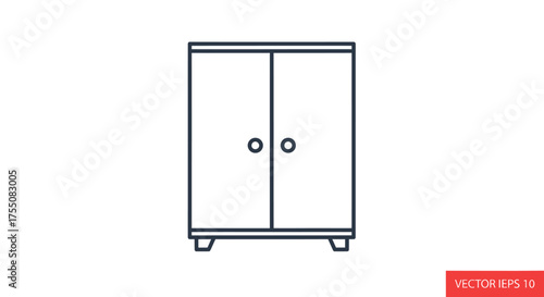 Simple Outline Icon of a Two-Door Wooden Wardrobe Cabinet.