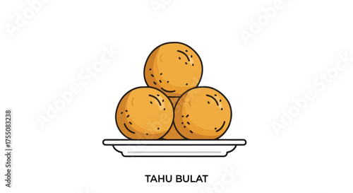 Three golden brown crispy fried tofu balls stacked on a white plate.