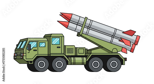 Mobile Missile Launcher Truck with Two Missiles Ready to Launch.