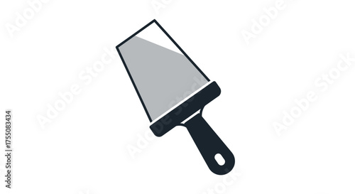 Simple illustration of a metal putty knife with a black handle.