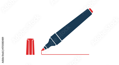 Blue Marker with Red Cap Drawing a Red Line.