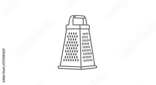 A simple line drawing of a four-sided box grater with a handle.