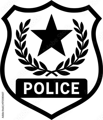 Police Shield with Star and Laurel Wreath: Classic Law Enforcement Badge Vector Symbol of Authority, Safety, and Security