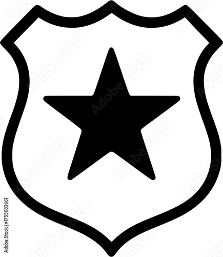 Police Star Shield Icon: Classic Law Enforcement Badge Vector Symbol of Authority, Safety, and Protection