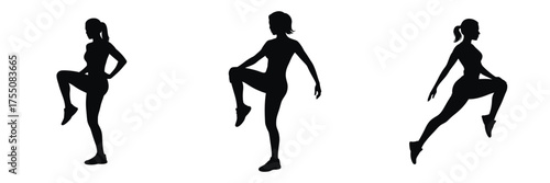 Silhouette of Woman Exercising with High Knee Lifts – Female Fitness Training, Cardio Workout, Strength Endurance, Aerobic Exercise, Active Lifestyle Vector Illustration