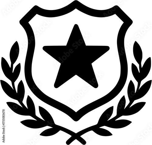 Police Star Shield with Laurel Branches: Law Enforcement Badge Vector of Authority and Protection