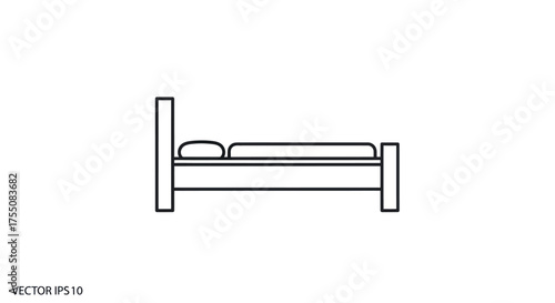 Simple Line Art Illustration of a Comfortable Bed with Pillow.
